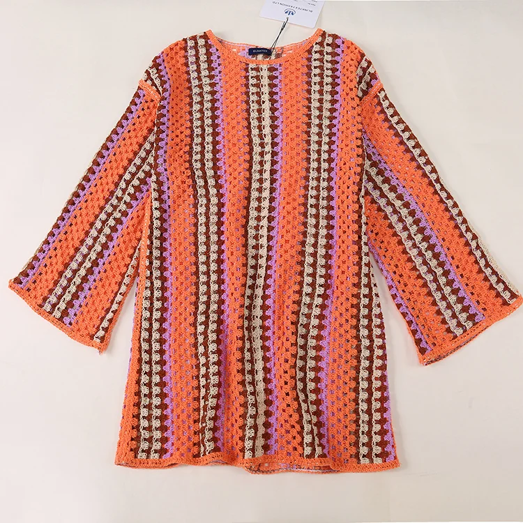 70s Retro Striped Crochet Tunic - FM0102000011