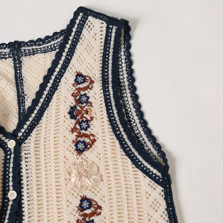 Floral Embroidered Crochet Vest - FM0102000022