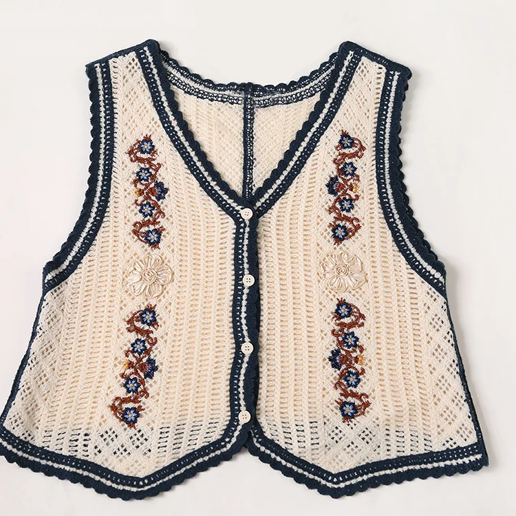 Floral Embroidered Crochet Vest - FM0102000022