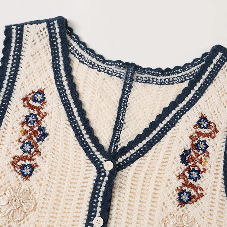 Floral Embroidered Crochet Vest - FM0102000022