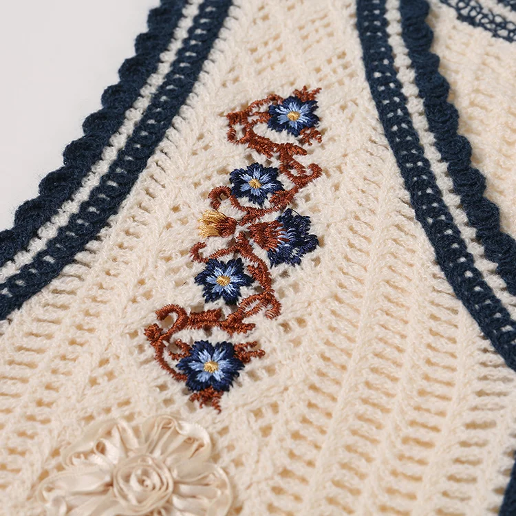 Floral Embroidered Crochet Vest - FM0102000022