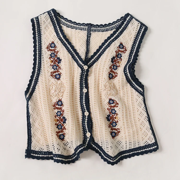 Floral Embroidered Crochet Vest - FM0102000022