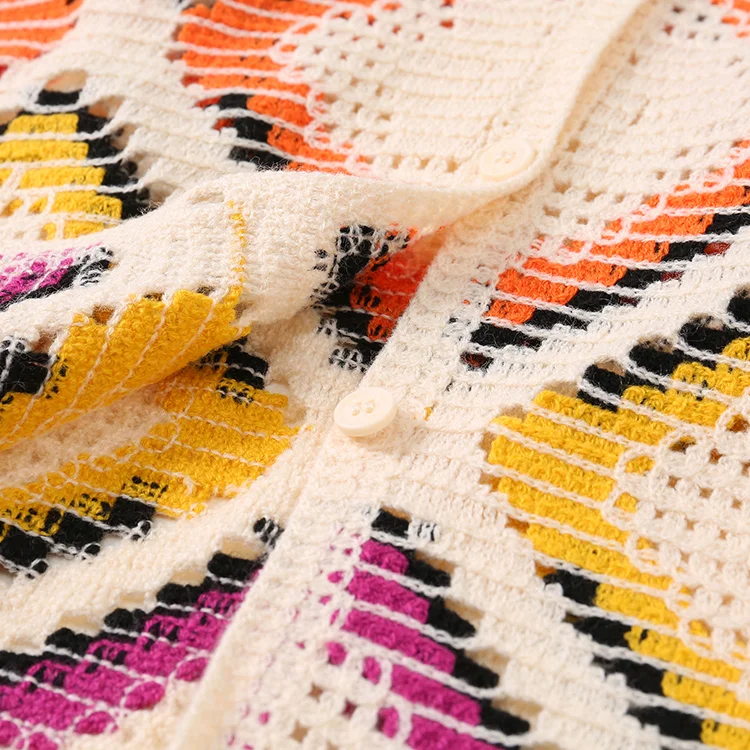 Retro Graphic Diamond Crochet Shirt - FM0102000025