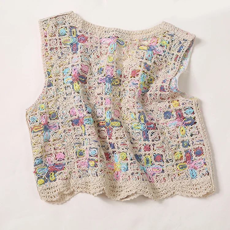 Multi-Color Floral Crochet Vest - FM0102000028