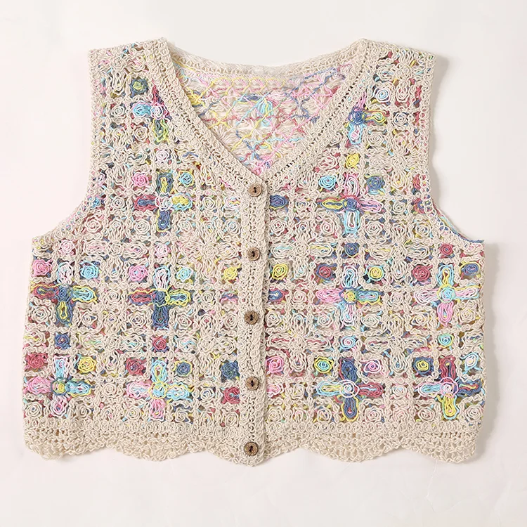 Multi-Color Floral Crochet Vest - FM0102000028