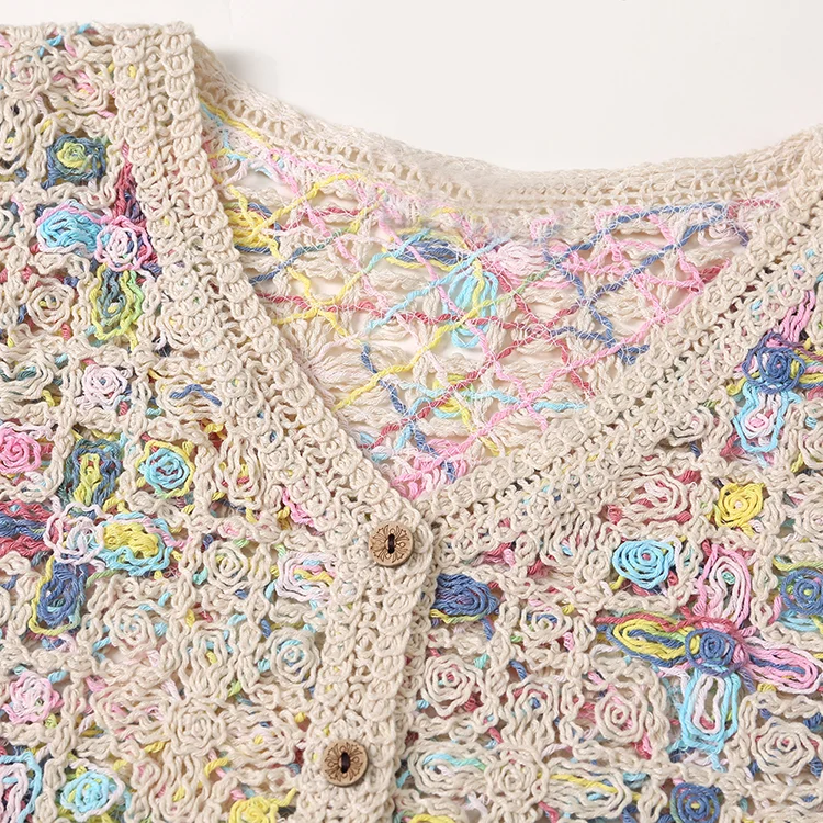 Multi-Color Floral Crochet Vest - FM0102000028