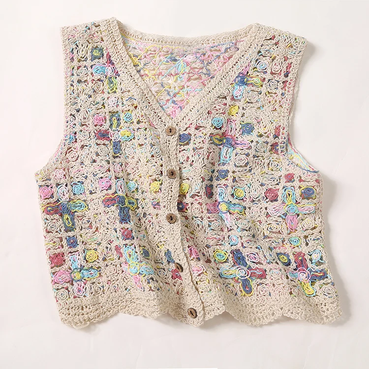 Multi-Color Floral Crochet Vest - FM0102000028