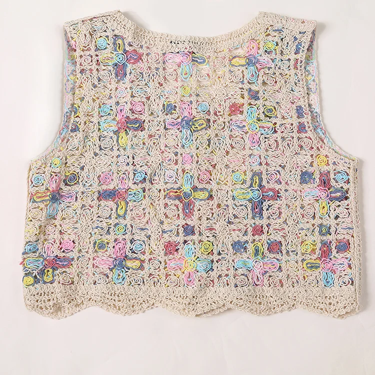 Multi-Color Floral Crochet Vest - FM0102000028