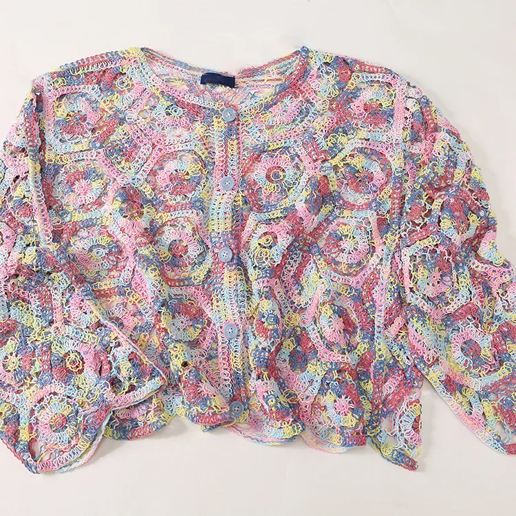 Variegated Pastel Crochet Hexagon Cardigan - FM0102000029