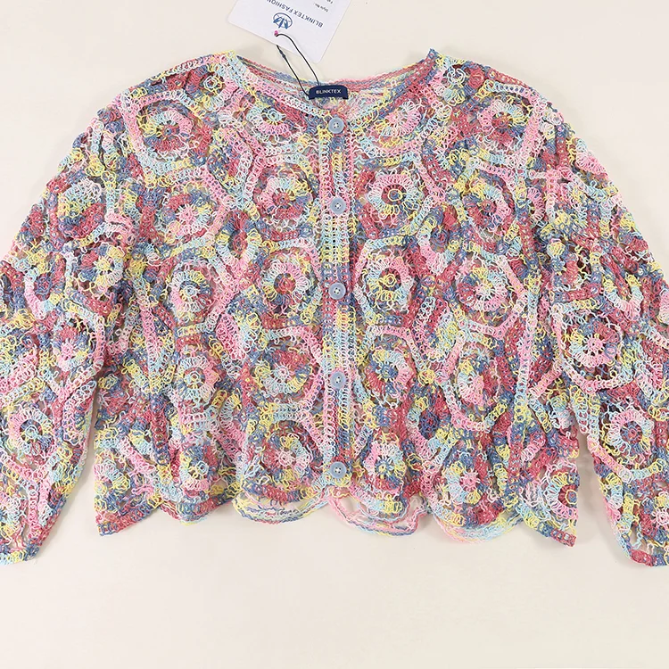Variegated Pastel Crochet Hexagon Cardigan - FM0102000029