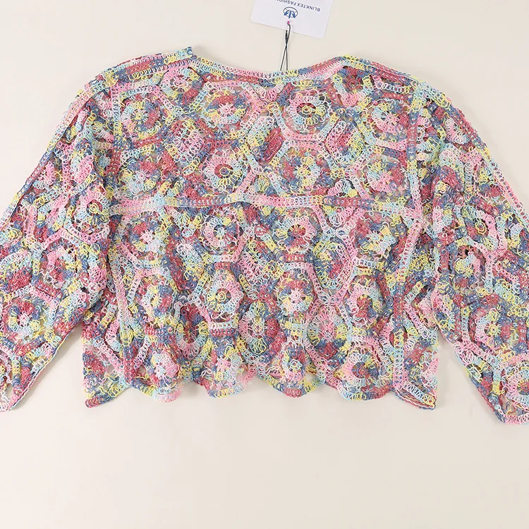 Variegated Pastel Crochet Hexagon Cardigan - FM0102000029