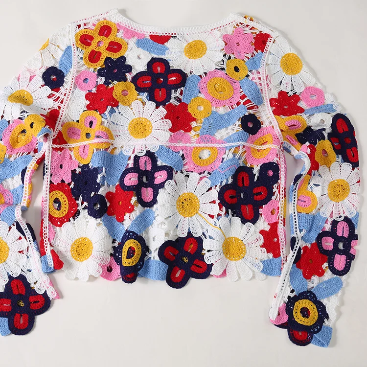 Multi-Color Floral Crochet Cardigan - FM0102000038