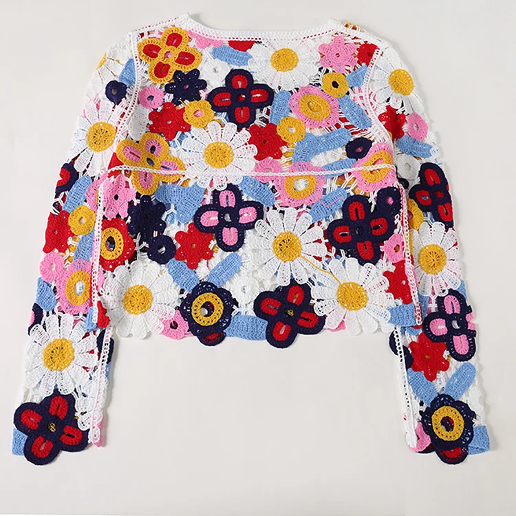 Multi-Color Floral Crochet Cardigan - FM0102000038