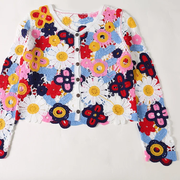 Multi-Color Floral Crochet Cardigan - FM0102000038