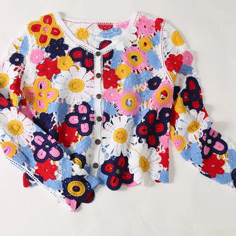 Multi-Color Floral Crochet Cardigan - FM0102000038