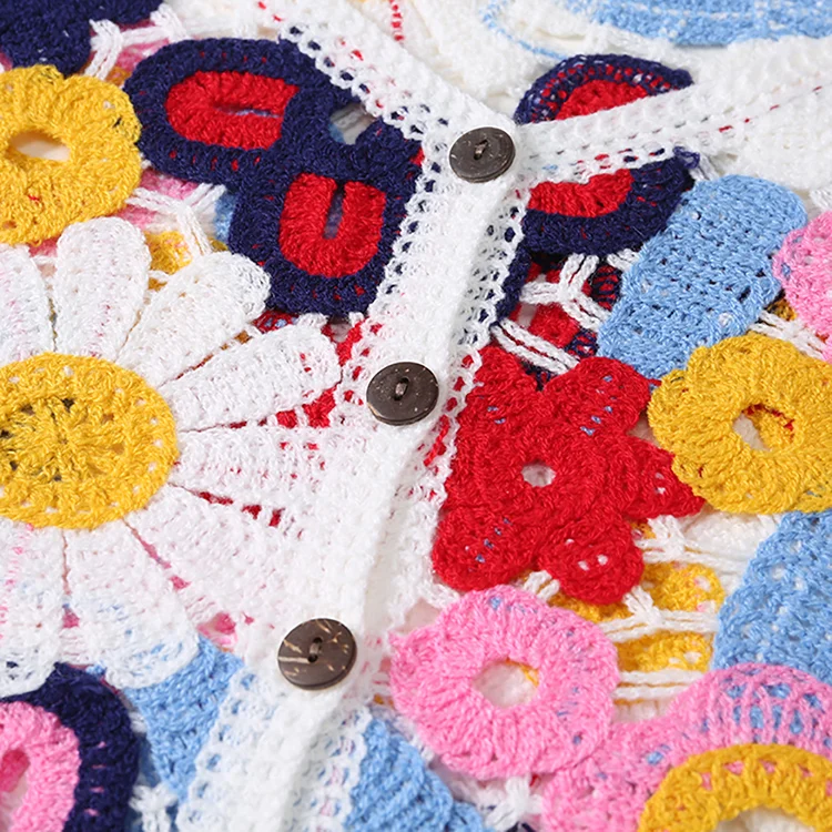 Multi-Color Floral Crochet Cardigan - FM0102000038