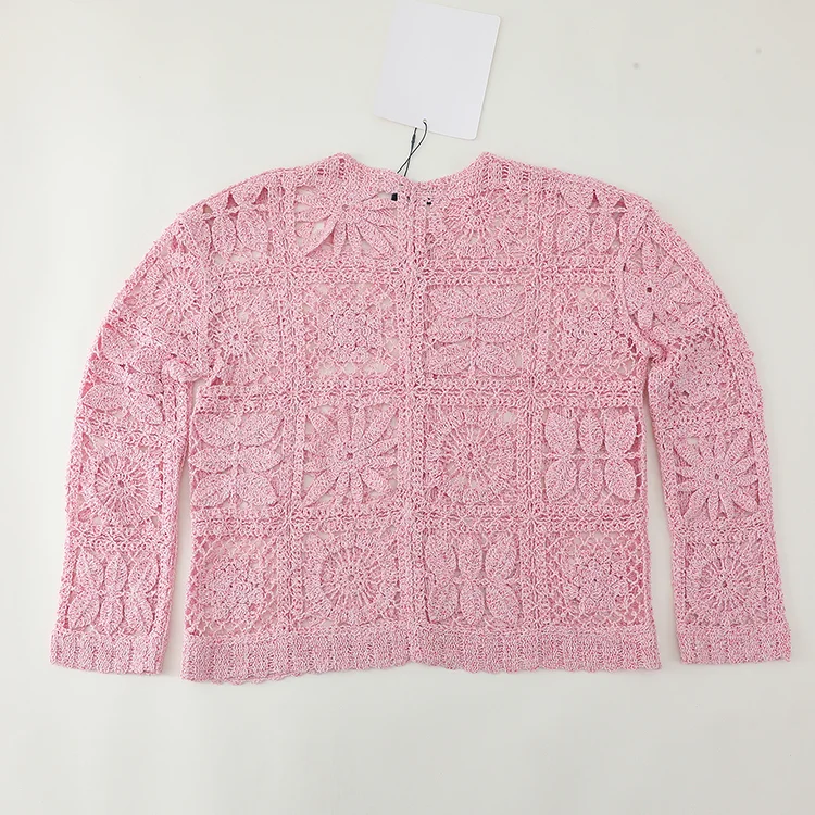 Marled Pink Floral Patchwork Crochet Cardigan - FM0102000040