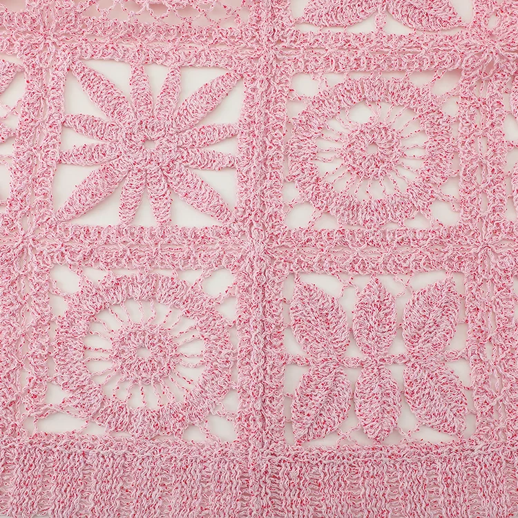 Marled Pink Floral Patchwork Crochet Cardigan - FM0102000040