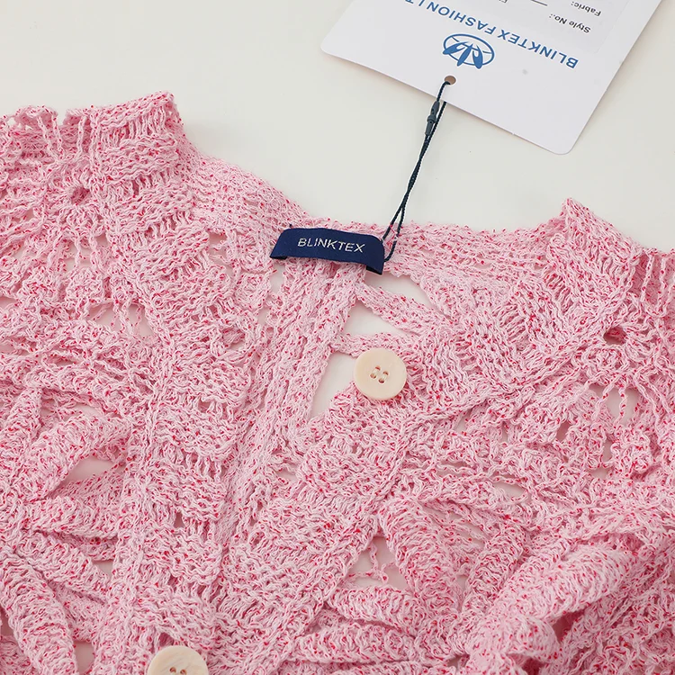 Marled Pink Floral Patchwork Crochet Cardigan - FM0102000040