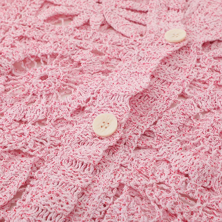 Marled Pink Floral Patchwork Crochet Cardigan - FM0102000040