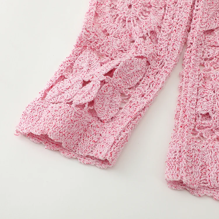 Marled Pink Floral Patchwork Crochet Cardigan - FM0102000040