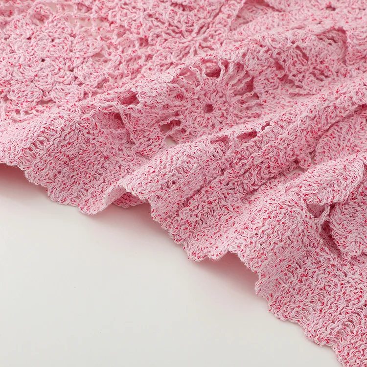 Marled Pink Floral Patchwork Crochet Cardigan - FM0102000040