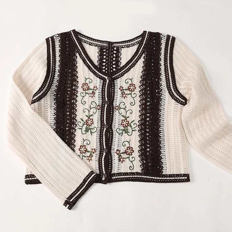 Floral Embroidered Crochet Cardigan - FM0102000041