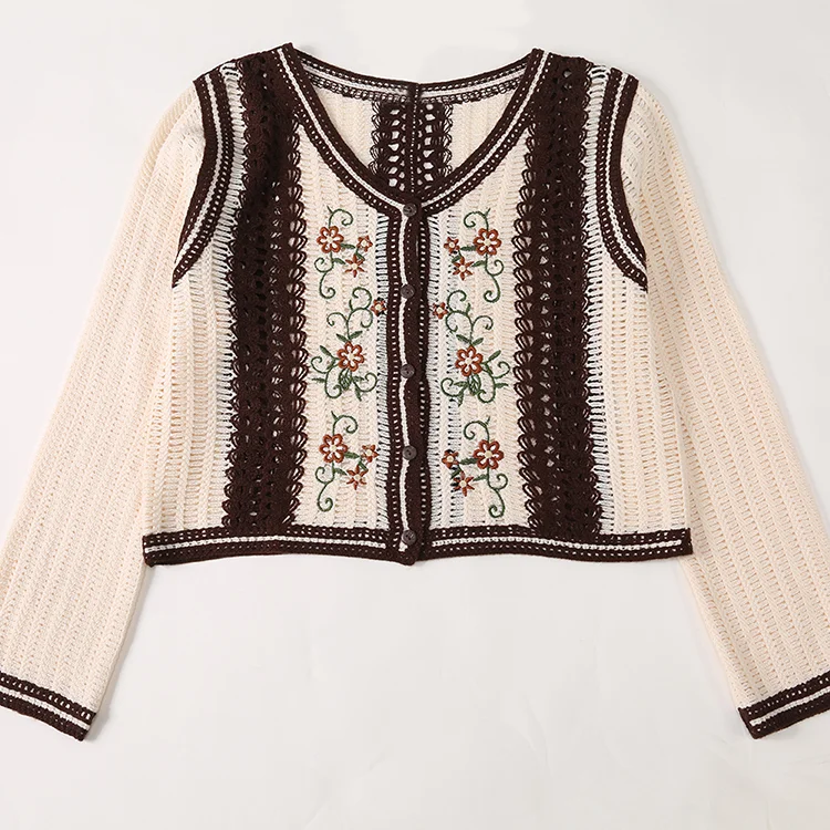 Floral Embroidered Crochet Cardigan - FM0102000041