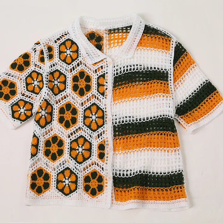Geometric Patchwork Crochet Shirt - FM0102000042