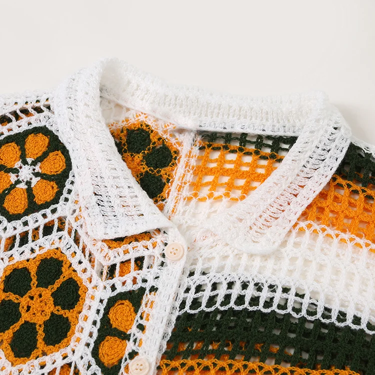 Geometric Patchwork Crochet Shirt - FM0102000042