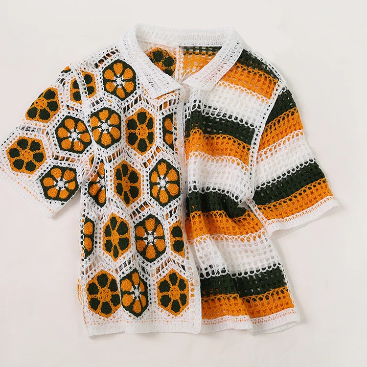 Geometric Patchwork Crochet Shirt - FM0102000042
