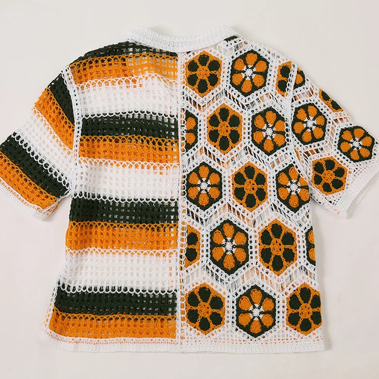 Geometric Patchwork Crochet Shirt - FM0102000042