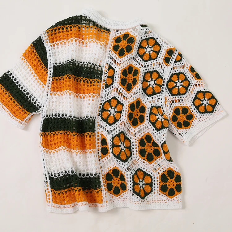 Geometric Patchwork Crochet Shirt - FM0102000042