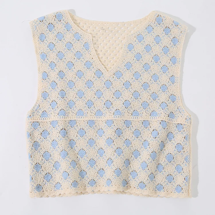 Two-Tone Grid Pattern Crochet Vest - FM0102000113