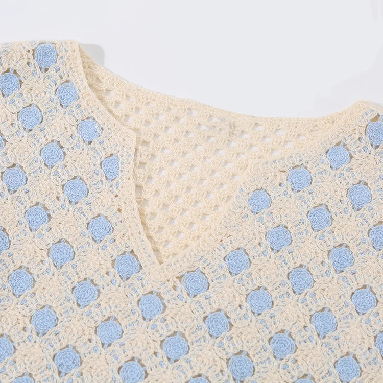 Two-Tone Grid Pattern Crochet Vest - FM0102000113