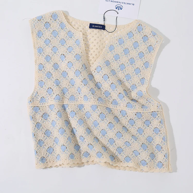 Two-Tone Grid Pattern Crochet Vest - FM0102000113