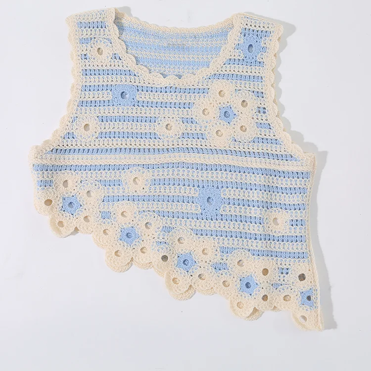Asymmetric Floral Crochet Vest - FM0102000114