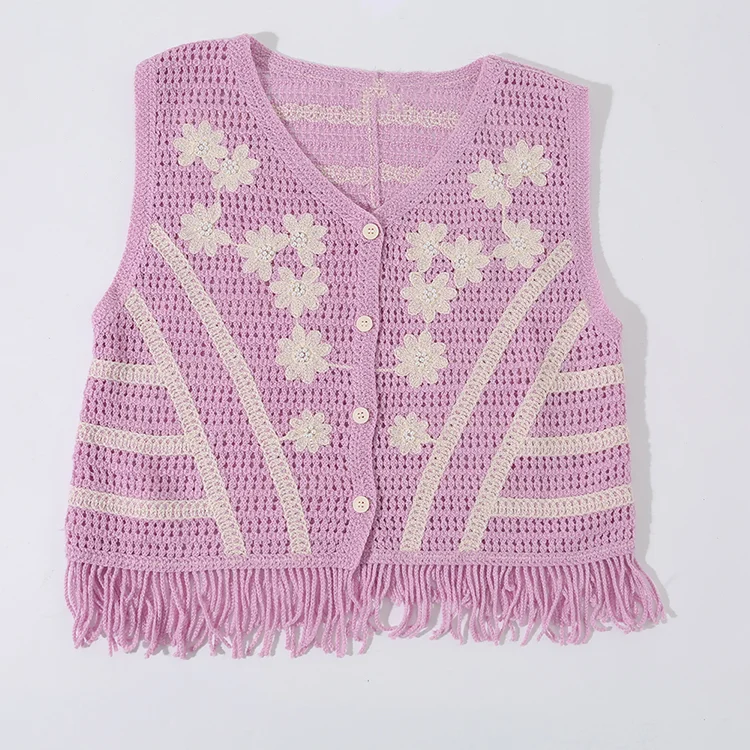 Floral Crochet Vest with Fringe - FM0102000116