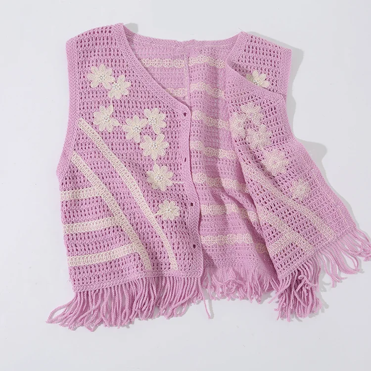 Floral Crochet Vest with Fringe - FM0102000116