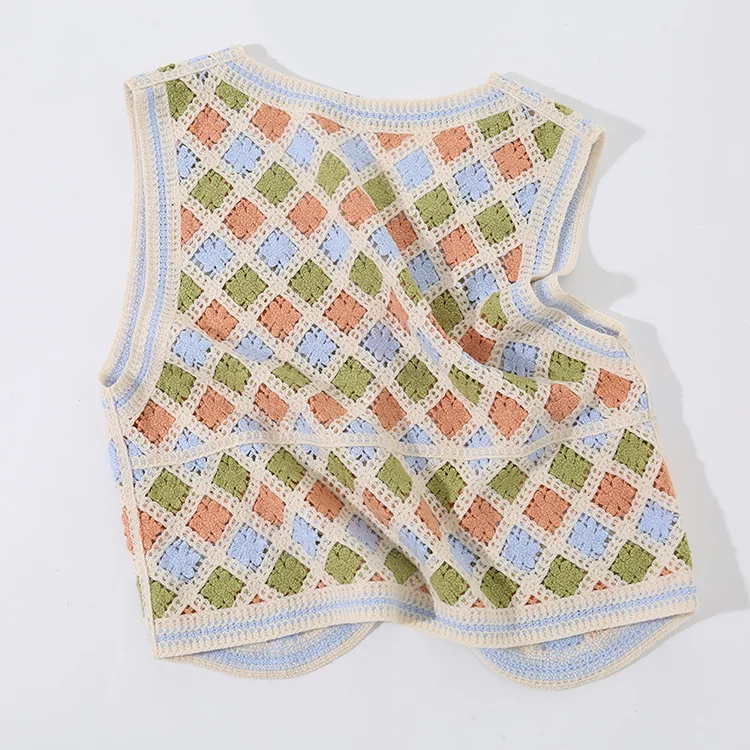 Pastel Checkered Crochet Vest - FM0102000117