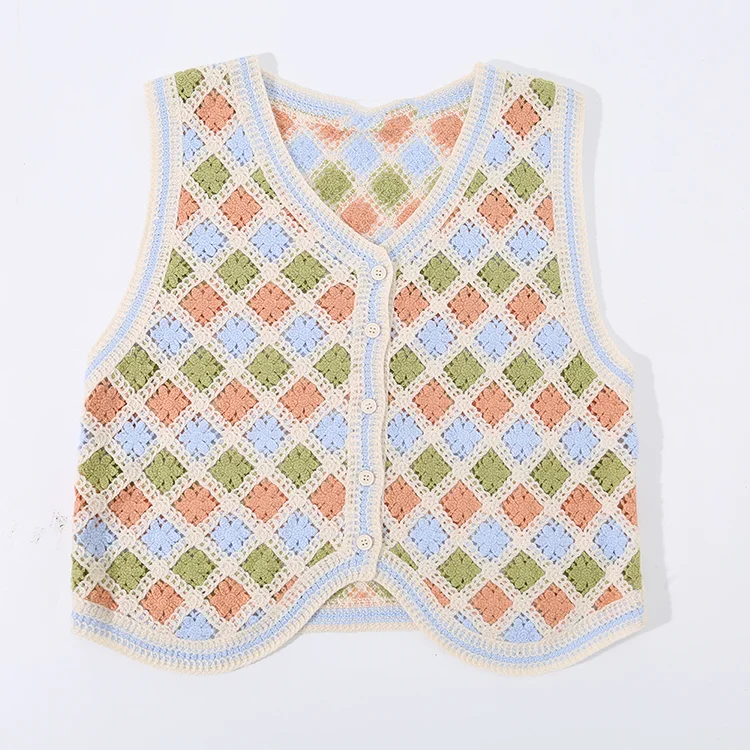 Pastel Checkered Crochet Vest - FM0102000117
