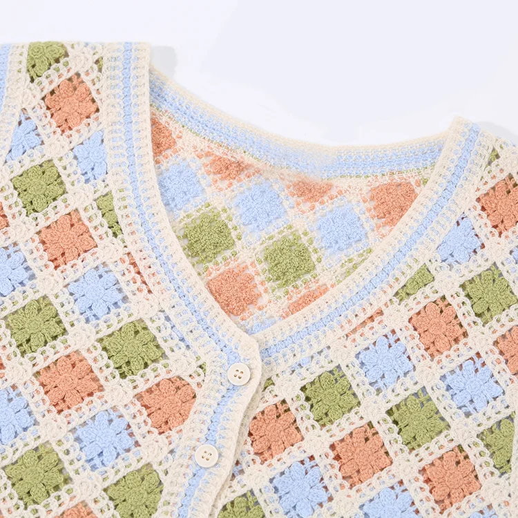 Pastel Checkered Crochet Vest - FM0102000117