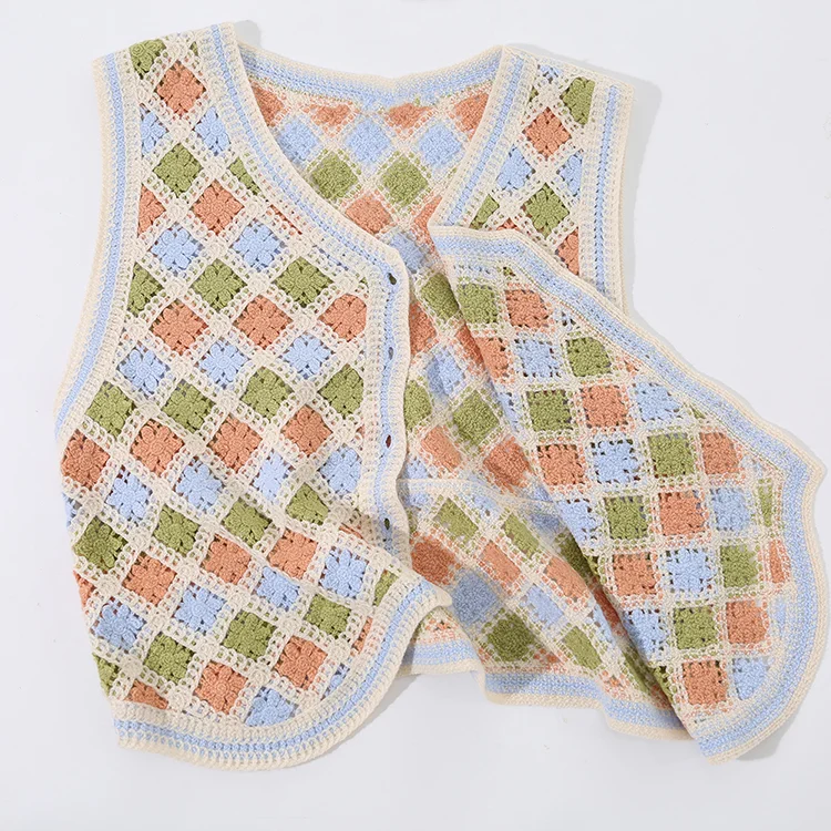 Pastel Checkered Crochet Vest - FM0102000117