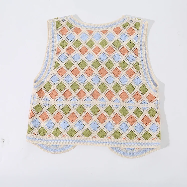 Pastel Checkered Crochet Vest - FM0102000117