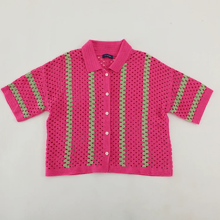Striped Granny Stitch Crochet Shirt - FM0102000147