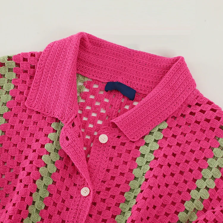 Striped Granny Stitch Crochet Shirt - FM0102000147