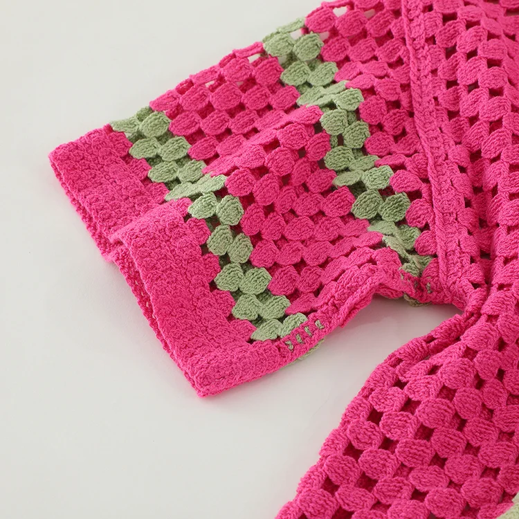 Striped Granny Stitch Crochet Shirt - FM0102000147