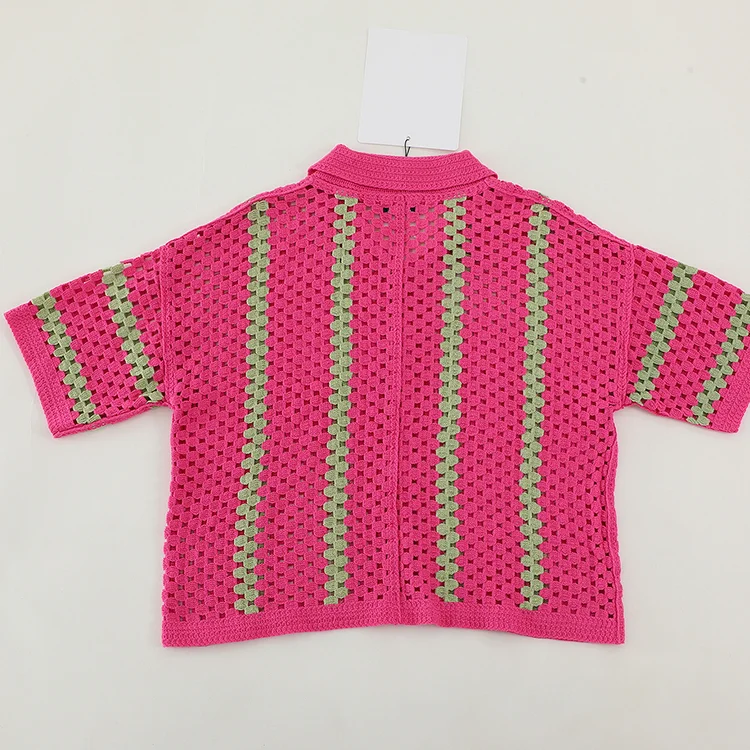 Striped Granny Stitch Crochet Shirt - FM0102000147