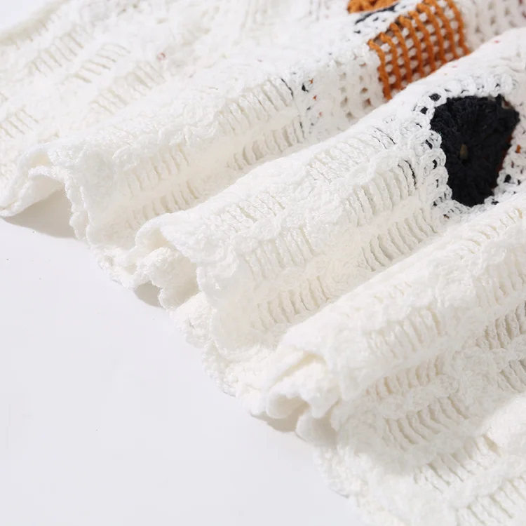 Geo Patchwork Crochet Button-Up Vest - FM0102000148