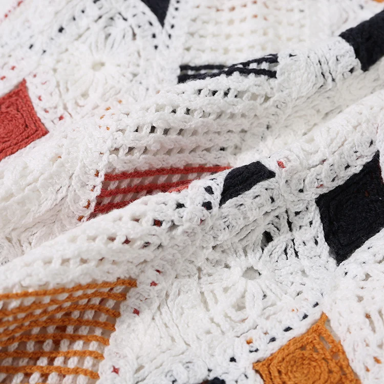 Geo Patchwork Crochet Button-Up Vest - FM0102000148